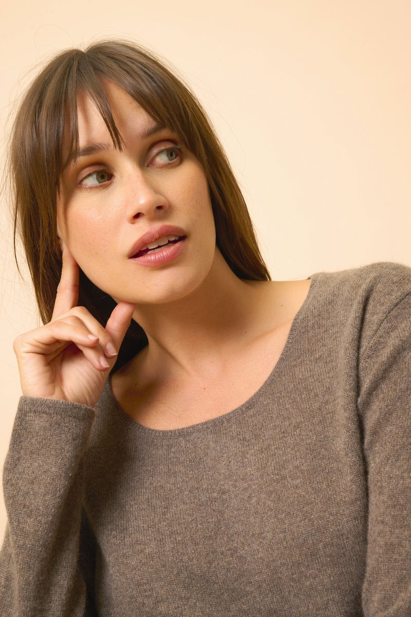 Boat-Neck Jumper - Fiona - Heathered Taupe