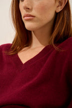 Jersey Cuello en V - Nora - Burdeos