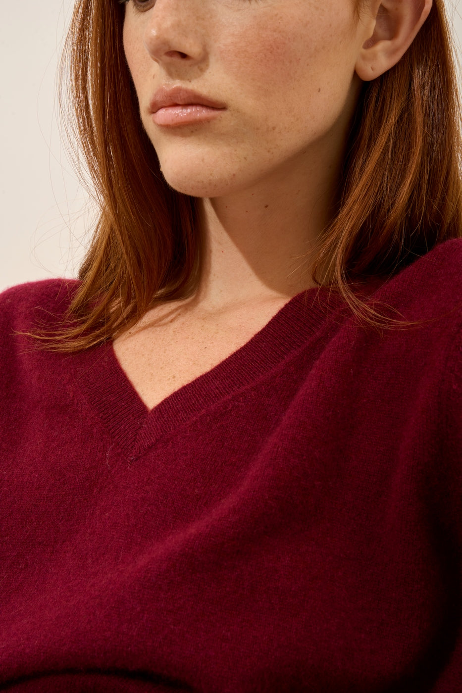 Jersey Cuello en V - Nora - Burdeos