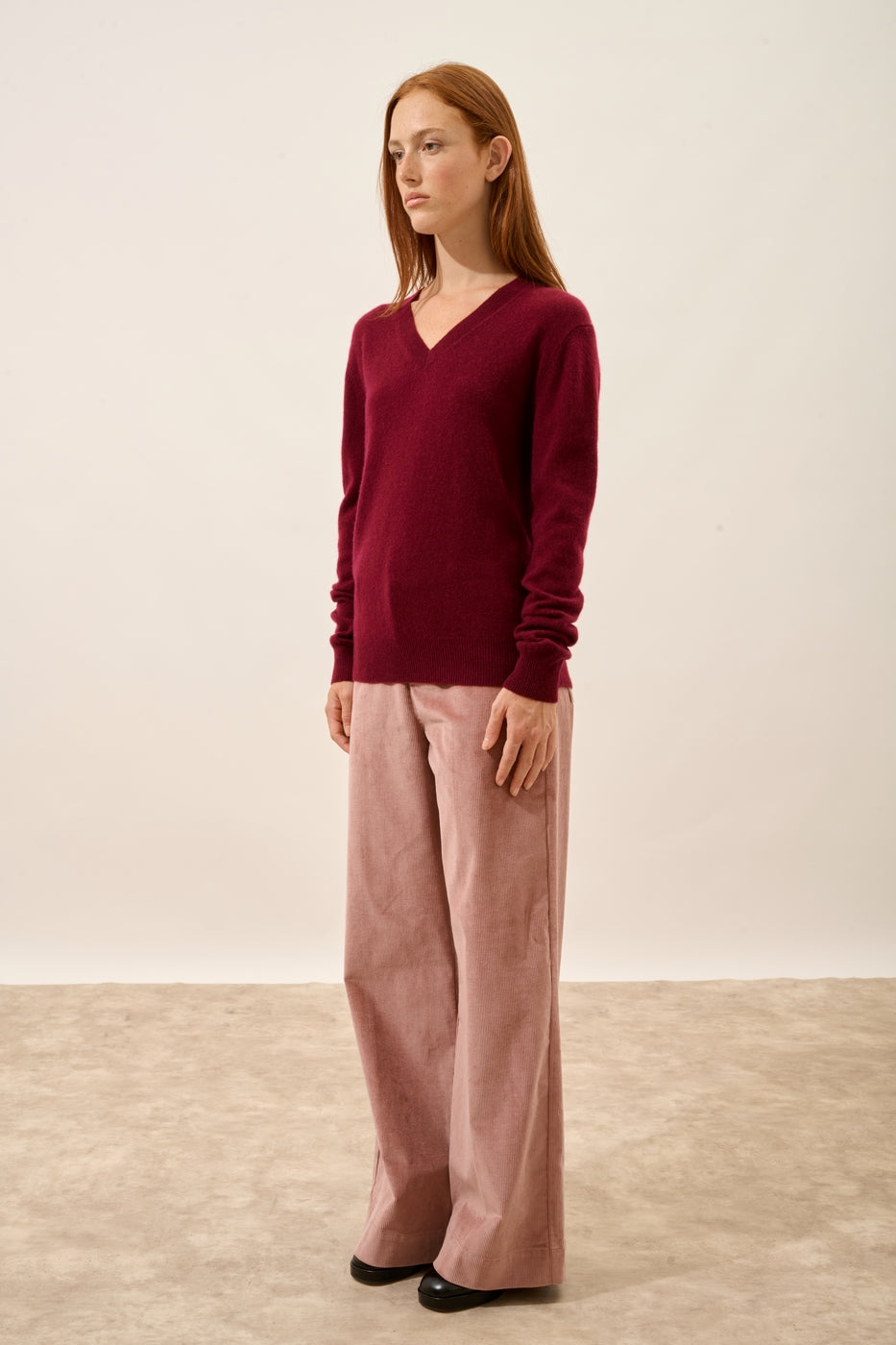 Jersey Cuello en V - Nora - Burdeos