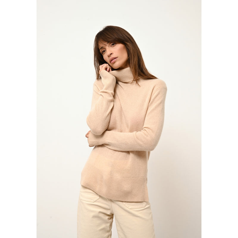 Just Cashmere - Pull Col Roulé Lexie Sable - 100% Cachemire - 2 Fils - Jersey - Femme