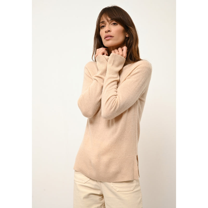 Just Cashmere - Pull Col Roulé Lexie Sable - 100% Cachemire - 2 Fils - Jersey - Femme