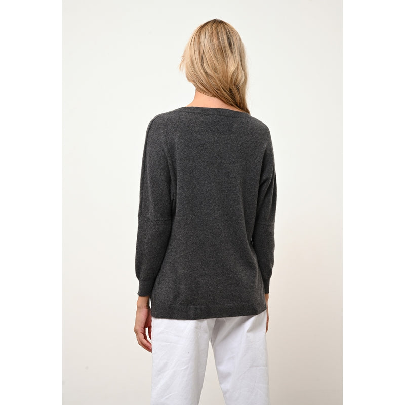 Cashmere  sudadera Just - Jersey Rebecca Chauve Souris Brezo Antracita - 100% Cachemira - 2 Hilados - - Mujer