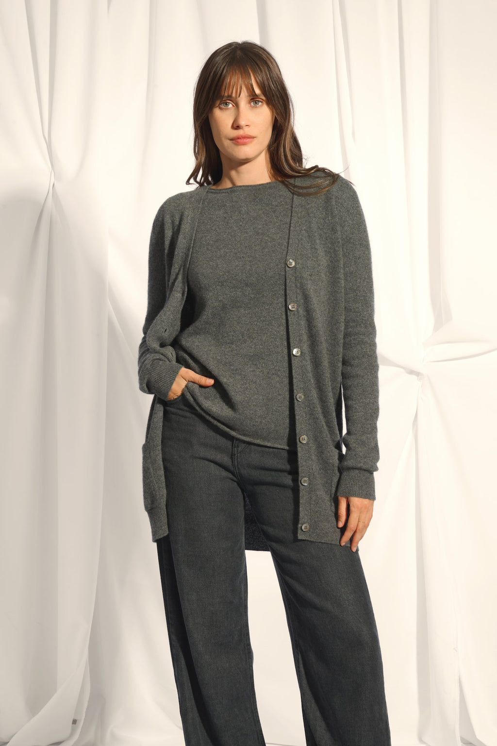 V-Neck Cardigan - Chelsea - Marl Anthracite
