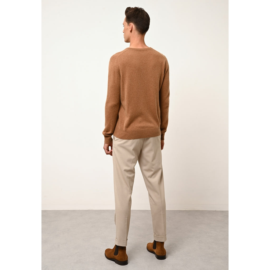 Jersey de Cuello en V Walt - 100% Cachemira 2 Cabos - Avellana - Hombre