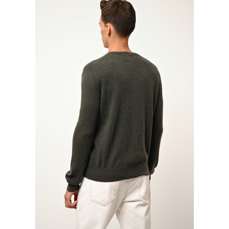 Pull Col Rond Howard - 100% Cachemire 2 Fils - Kaki Chiné - Homme