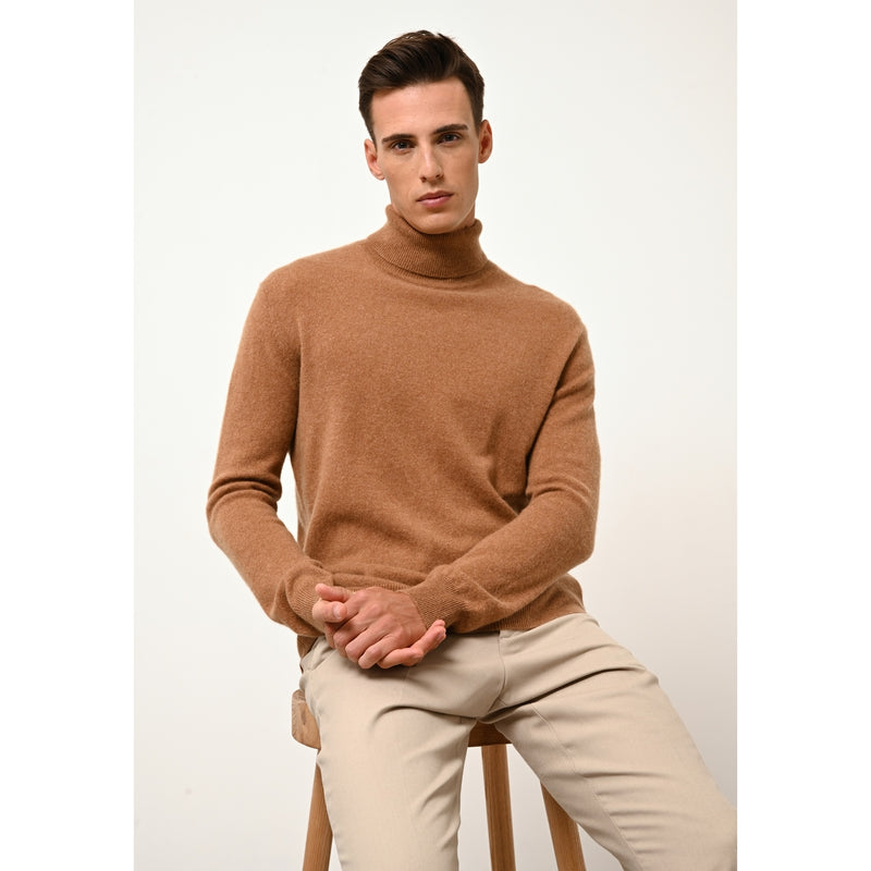 Pull Col Roulé Connor - 100% Cachemire 2 Fils - Noisette - Homme