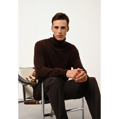 Just Cashmere - Pull Col Roulé Connor Choco - 100% Cachemire - 2 Fils - Jersey - Homme