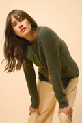 Crew-Neck Cardigan - Katharine - Khaki