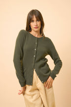 Crew-Neck Cardigan - Katharine - Khaki
