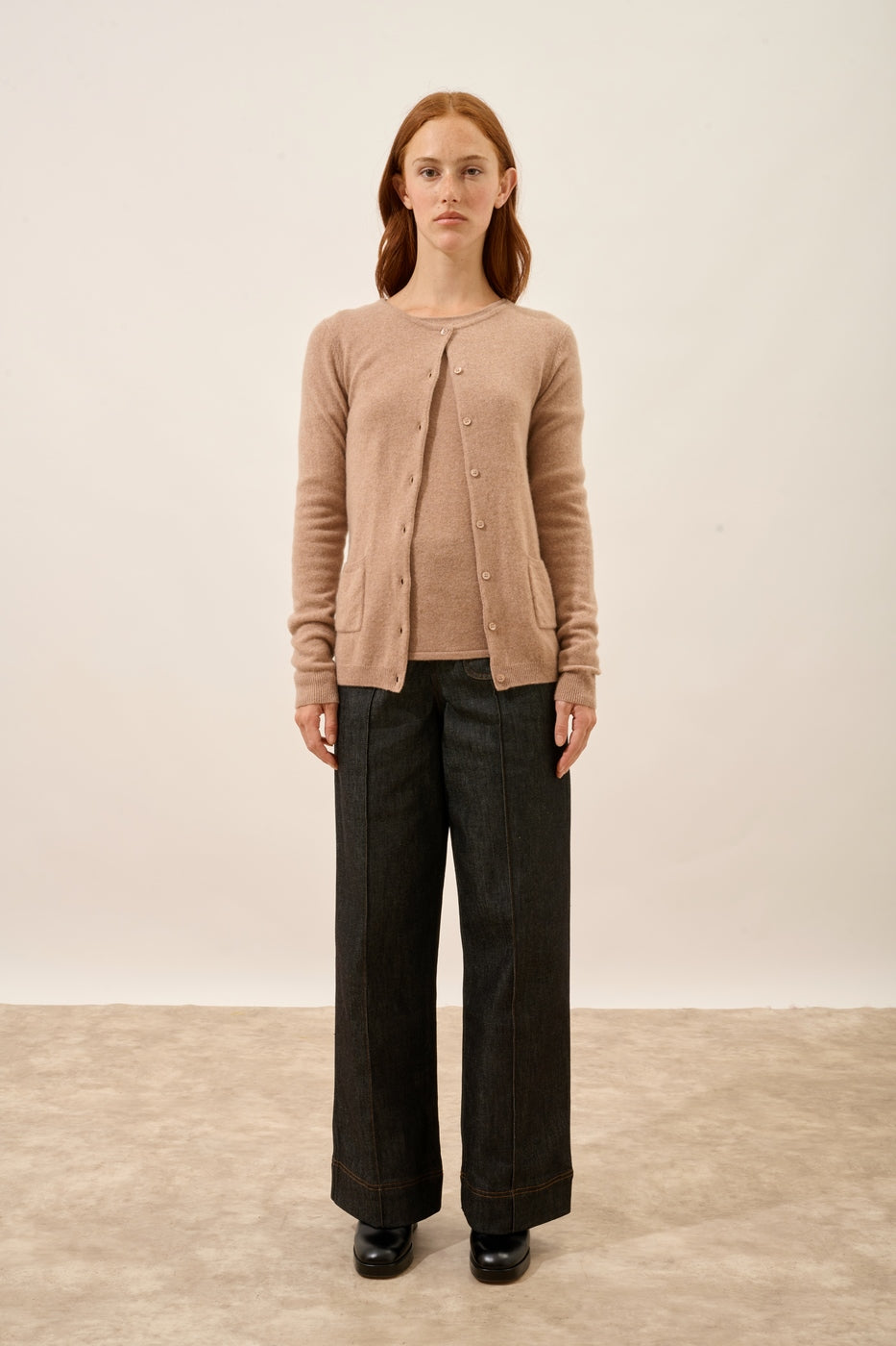 Round-Neck Cardigan - Katharine - Chiné Camel