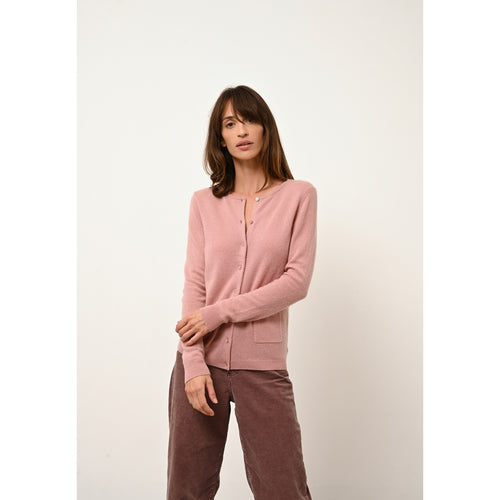 Just Cashmere - Cardigan Col Rond Katharine Bois De Rose - 100% Cachemire - 2 Fils - Jersey - Femme