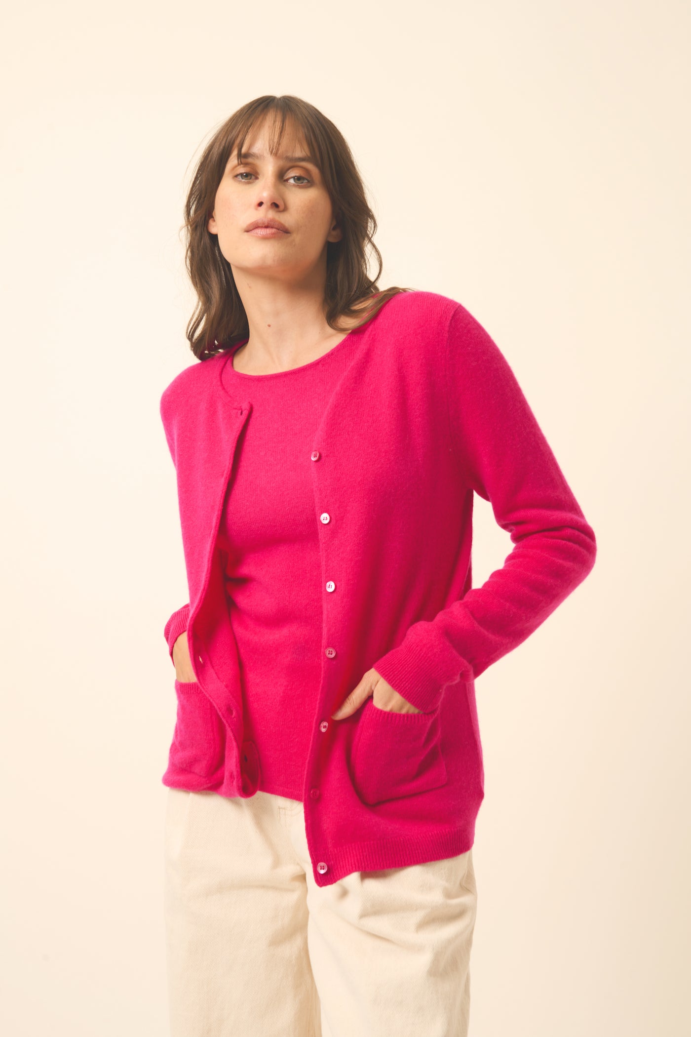 Cárdigan de Cuello Redondo - Katharine - Fucsia