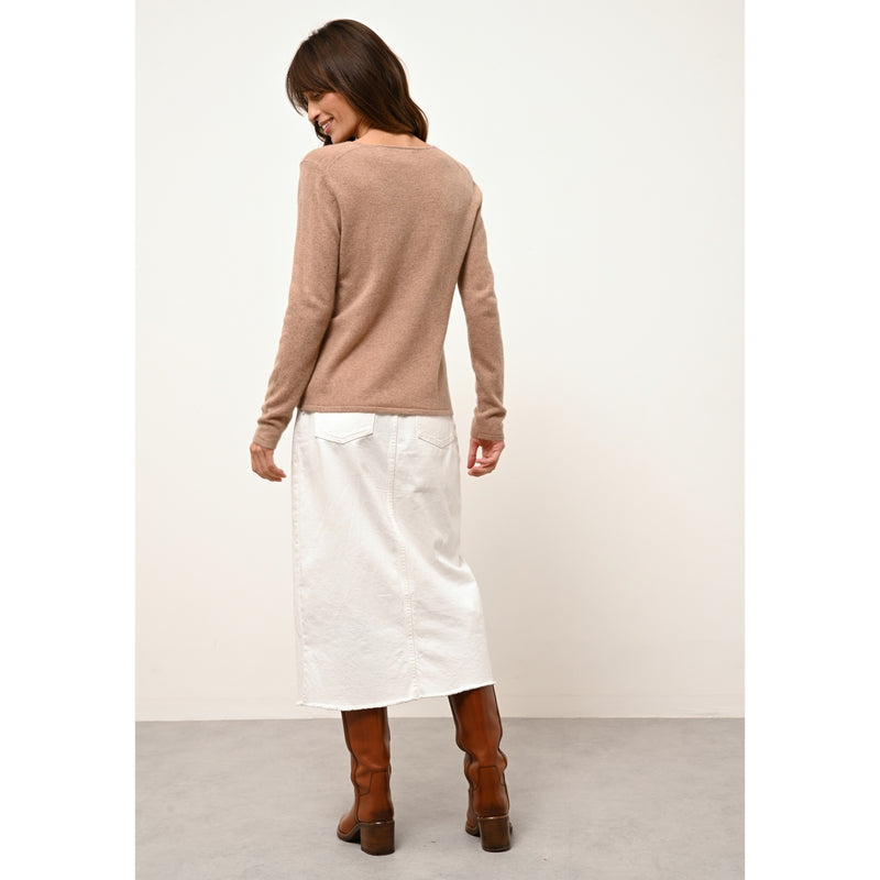 Cashmere  sudadera Just - Cardigan Cuello en V Norma Camel Chiné - 100% Cachemira - 2 Hilados - - Mujer