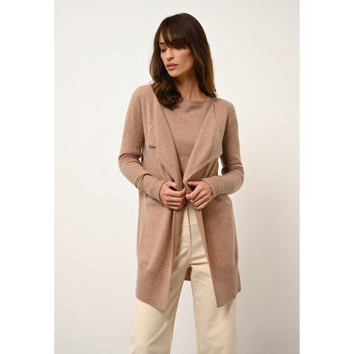 Just Cashmere - Veste Longue Brooke Camel Chiné - 100% Cachemire - 2 Fils - Jersey - Femme