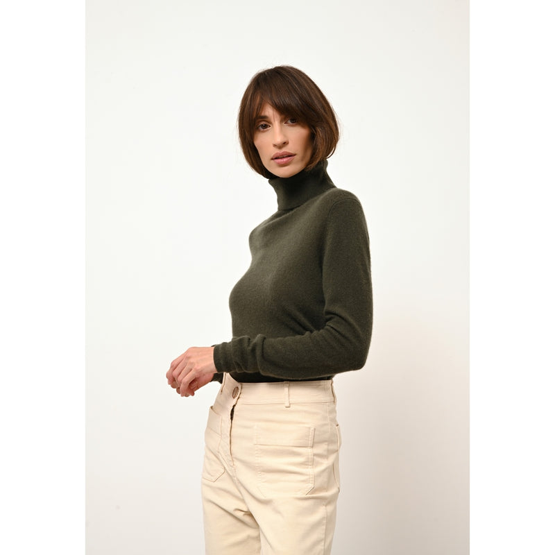 Pull Col Roulé Ava - 100% Cachemire 2 Fils - Kaki - Femme