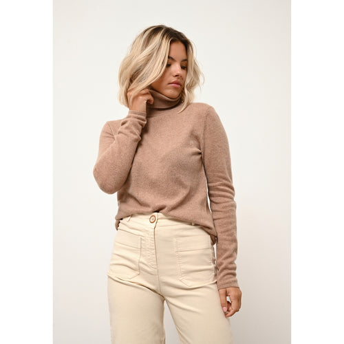 Cashmere  sudadera Just - Jersey de cuello alto Ava Camel Chiné - 100% Cachemira - 2 Hilados - - Mujer