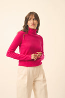 Pull Col Roulé Ava - 100% Cachemire 2 Fils - Fuchsia - Femme