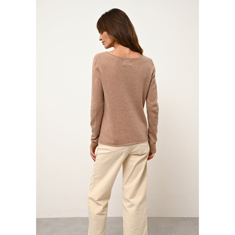 Cashmere  sudadera Just - Grace Jersey Chiné Camel Cuello Barco - 100% Cachemira - 2 Hilados - - Mujer