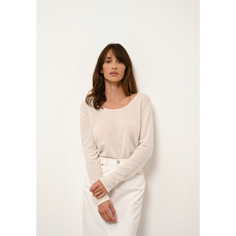 Just Cashmere - Pull Col Bateau Fiona Ivoire - 100% Cachemire - 2 Fils - Jersey - Femme