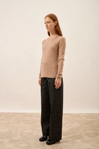 Jersey de Cuello Redondo - Vivian - Camel Jaspeado