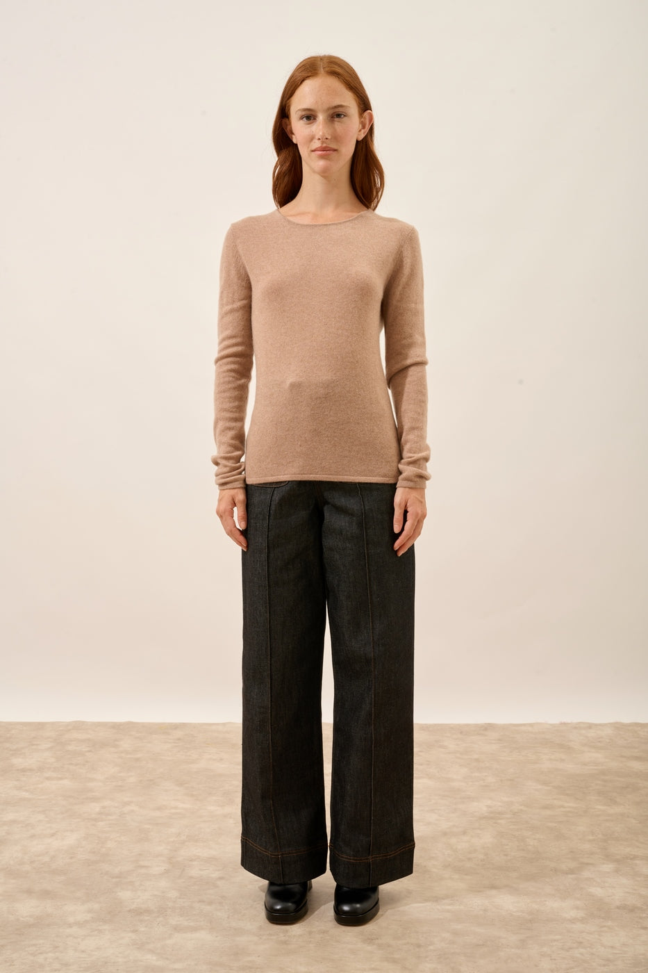 Jersey de Cuello Redondo - Vivian - Camel Jaspeado