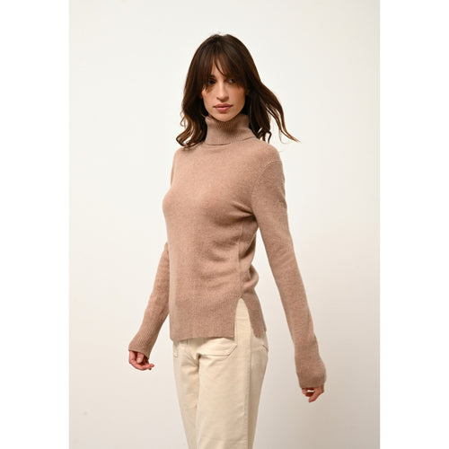 Just Cashmere - Pull Col Roulé Lexie Camel Chiné - 100% Cachemire - 2 Fils - Jersey - Femme