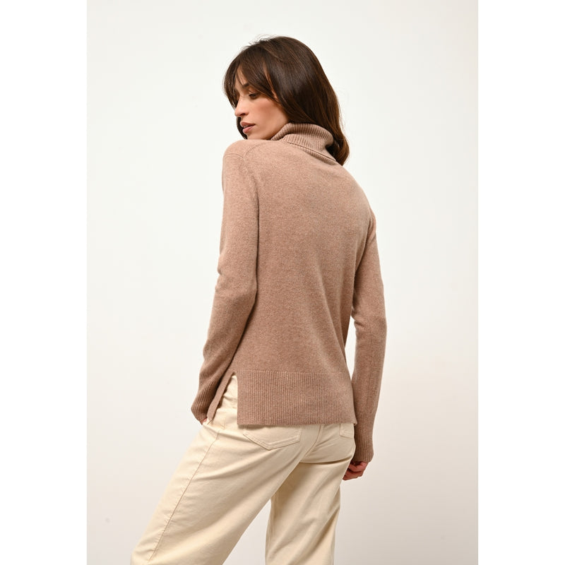 Just Cashmere - Pull Col Roulé Lexie Camel Chiné - 100% Cachemire - 2 Fils - Jersey - Femme