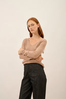 Pull Col V - Joan - Camel Chiné