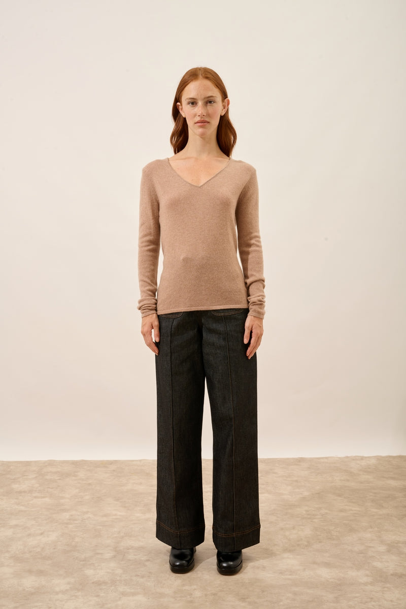 Pull Col V - Joan - Camel Chiné