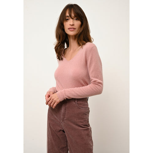 Just Cashmere - Pull Col V Joan Bois De Rose - 100% Cachemire - 2 Fils - Jersey - Femme