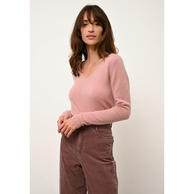 Cashmere  sudadera Just - Joan Bois De Rose Jersey Cuello en V - 100% Cachemira - 2 Hilados - - Damas