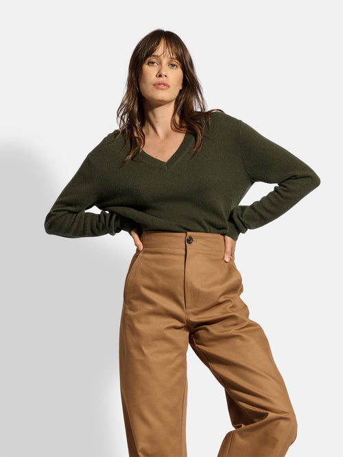 Pull Col V - Nora - Kaki