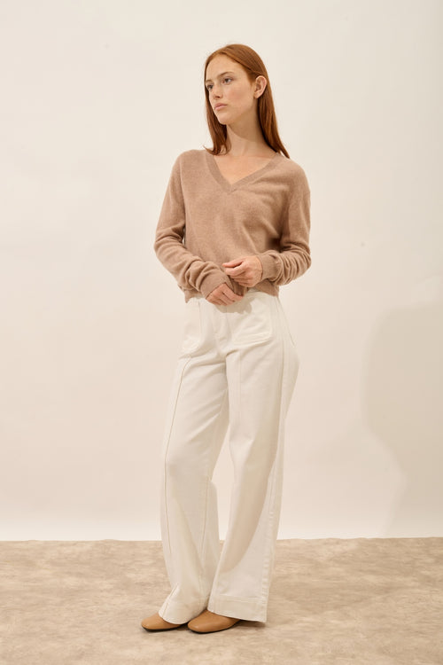 Pull Col V - Nora - Camel Chiné