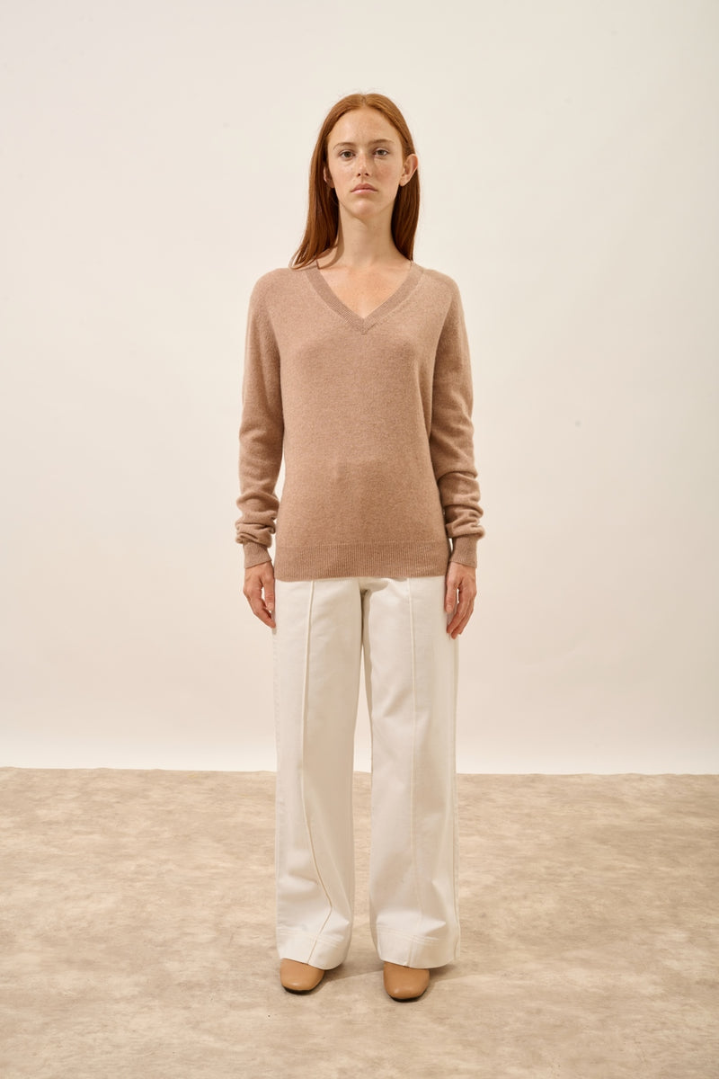 Pull Col V - Nora - Camel Chiné
