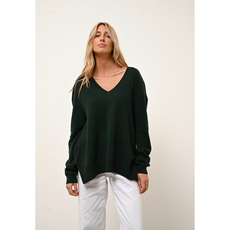 Cashmere  sudadera Just - Jersey Opal Cypress Cuello en V - 100% Cachemira - 2 Hilados - - Mujer