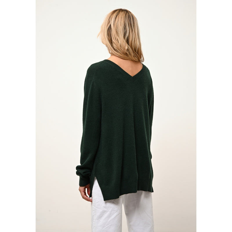 Just Cashmere - Pull Col V Devant Et Dos Opal Cyprès - 100% Cachemire - 2 Fils - Jersey - Femme