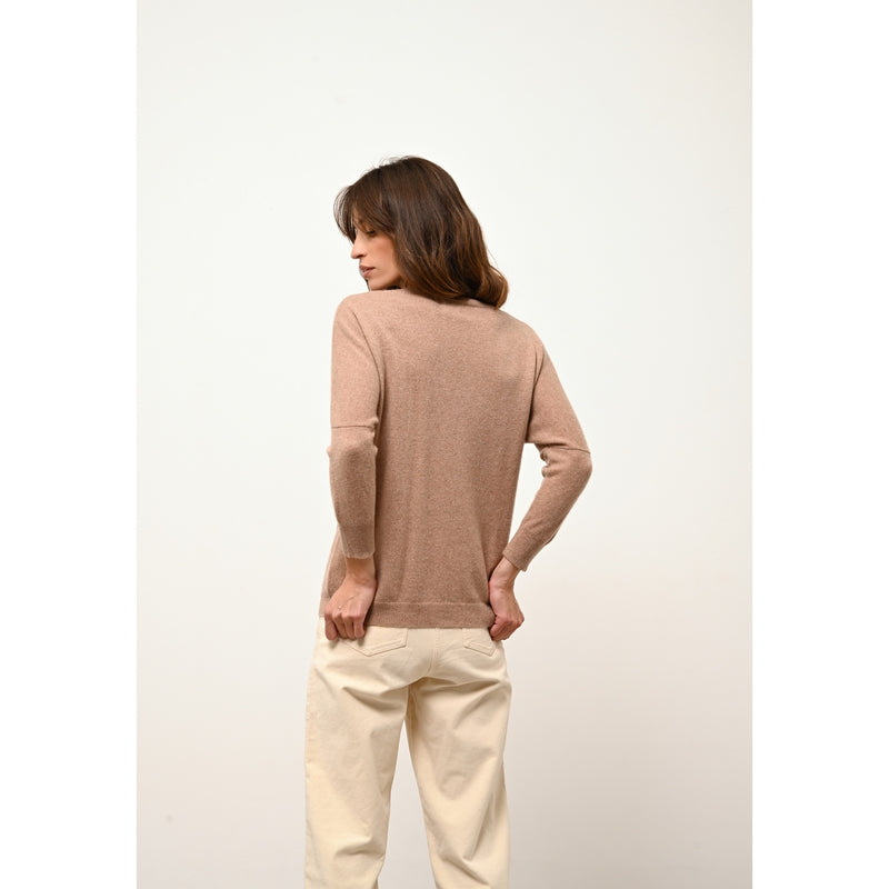 Pull Chauve Souris Rebecca - 100% Cachemire 2 Fils - Camel Chiné - Femme