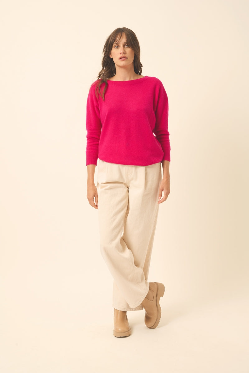 Just Cashmere - Pull Chauve Souris - Rebecca - Fuchsia