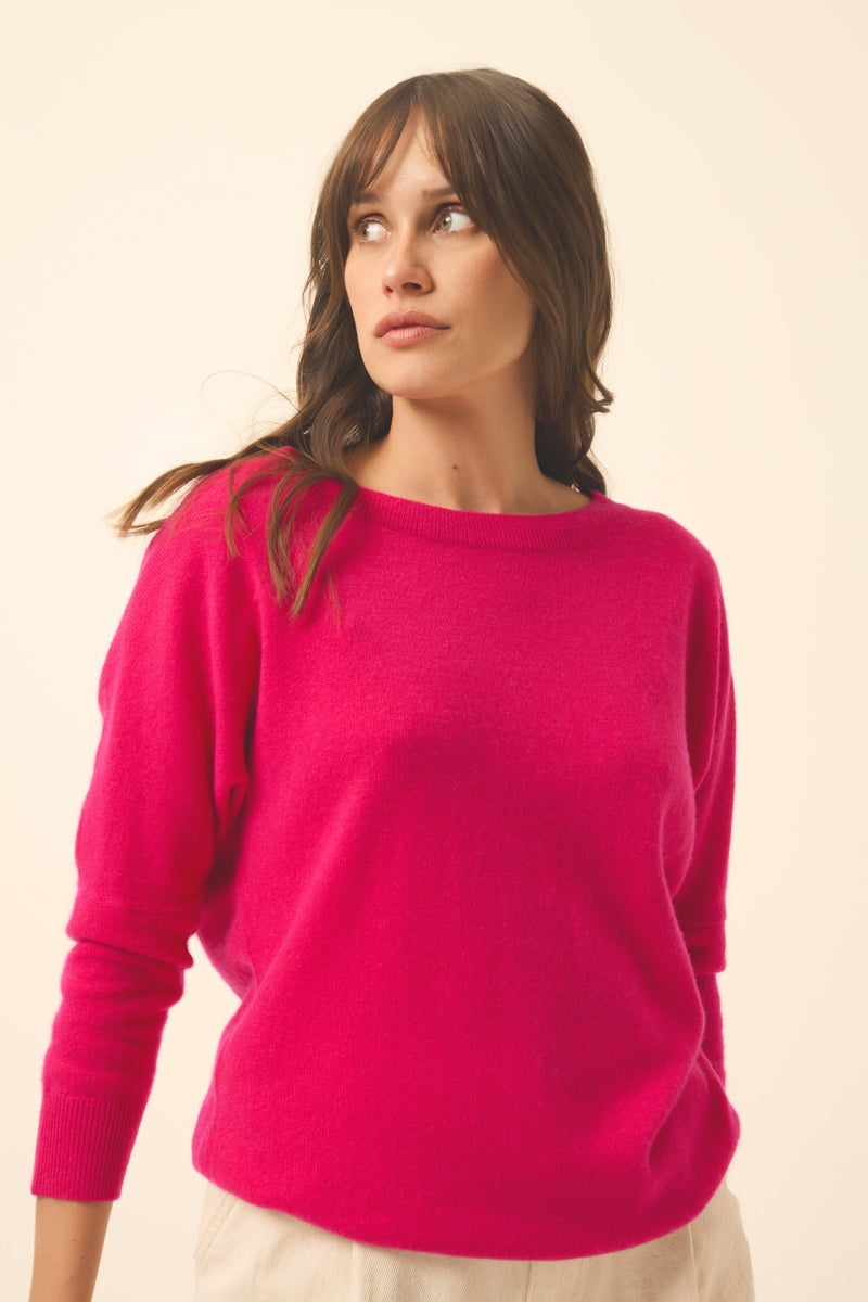 Just Cashmere - Pull Chauve Souris - Rebecca - Fuchsia