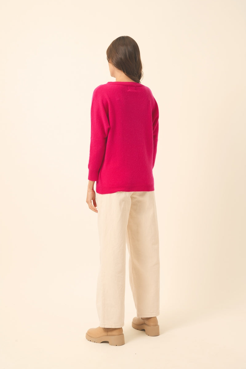 Just Cashmere - Pull Chauve Souris - Rebecca - Fuchsia