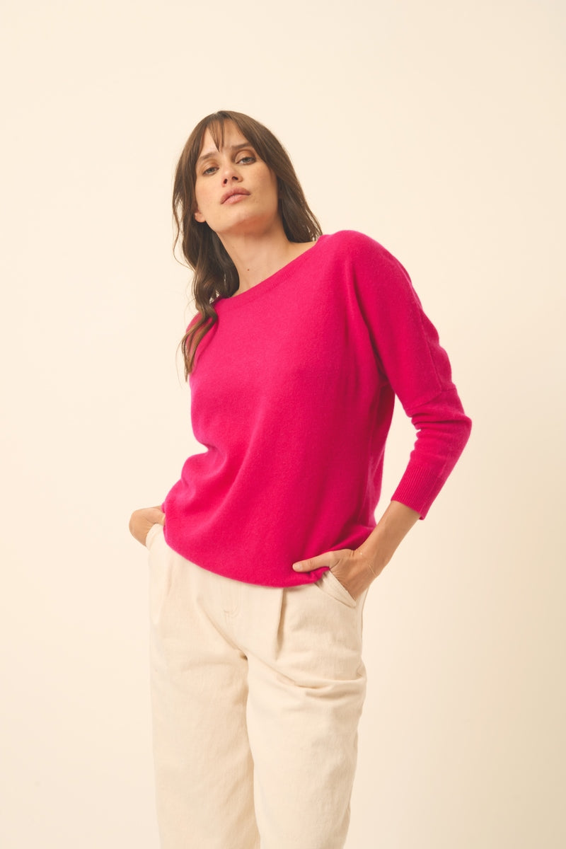 Just Cashmere - Pull Chauve Souris - Rebecca - Fuchsia