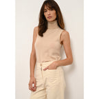 Just Cashmere - Pull Col Roulé Sans Manches - Violet - Sable
