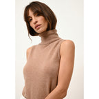 Jersey Cuello Vuelto Sin Mangas - Violeta - Camel Chiné