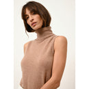 Pull Col Roulé Sans Manches - Violet - Camel Chiné