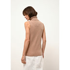 Jersey Cuello Vuelto Sin Mangas - Violeta - Camel Chiné