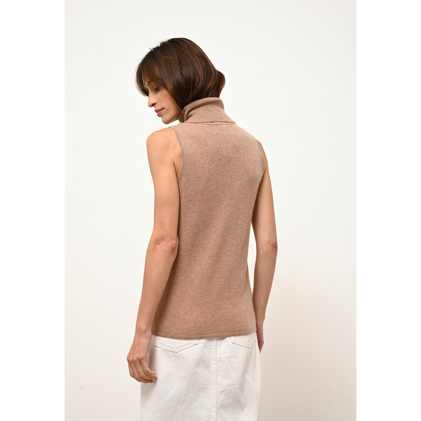 Jersey Cuello Vuelto Sin Mangas - Violeta - Camel Chiné