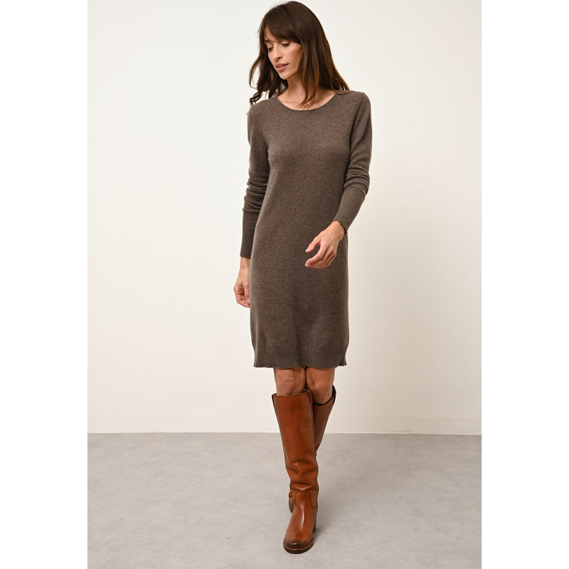 Cashmere  sudadera Just - Vestido Susan Cuello Redondo Topo Moteado - 100% Cachemira - 2 Hilos - - Mujer