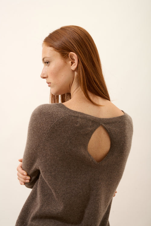 Pull Col Bateau Goutte Dos - Abigail - Taupe Chiné