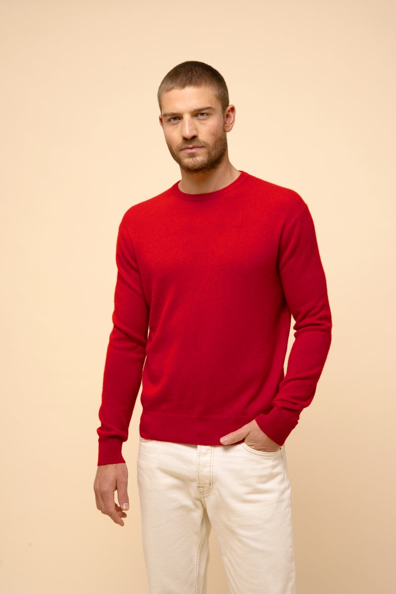 Pull Col Rond Howard - 100% Cachemire 2 Fils - Rouge - Homme